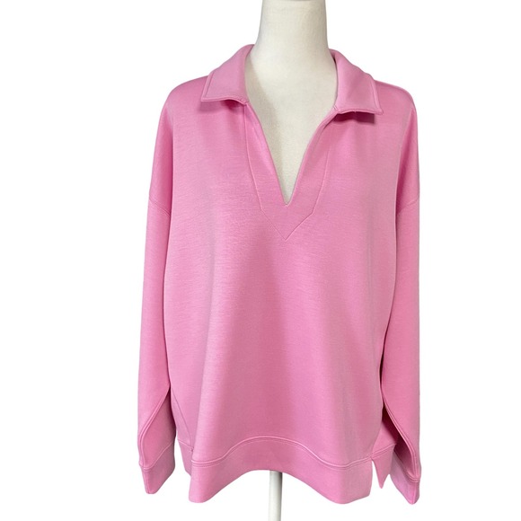 Boston Proper Pullover Womens Large Pink Collared Split Neck Sweater Casual Top - Picture 1 of 13